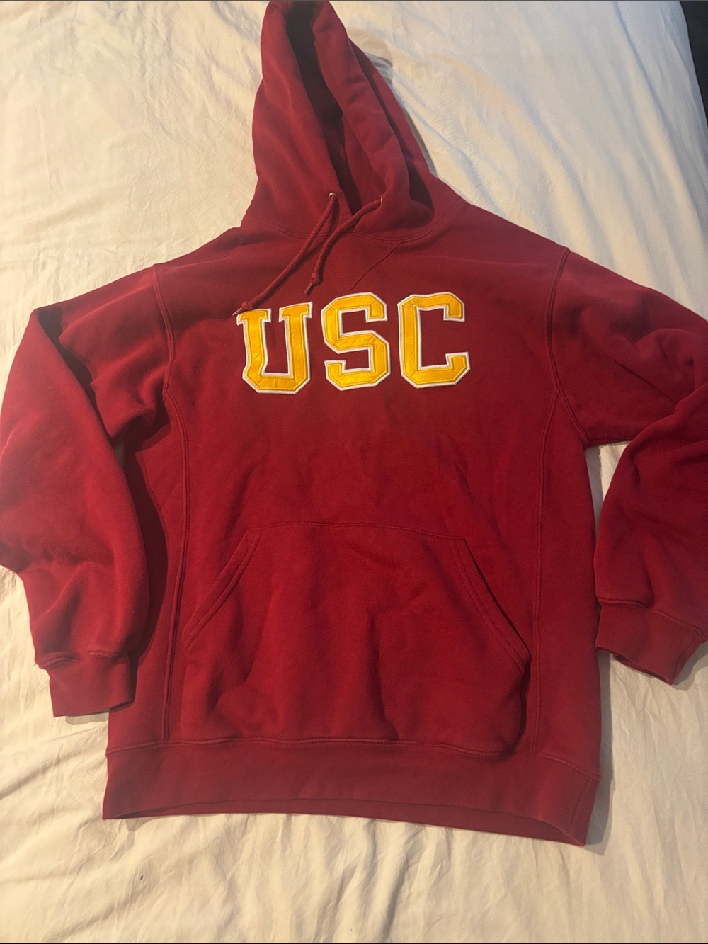 USC Red Hooded Sweatshirt with Gold Lettering